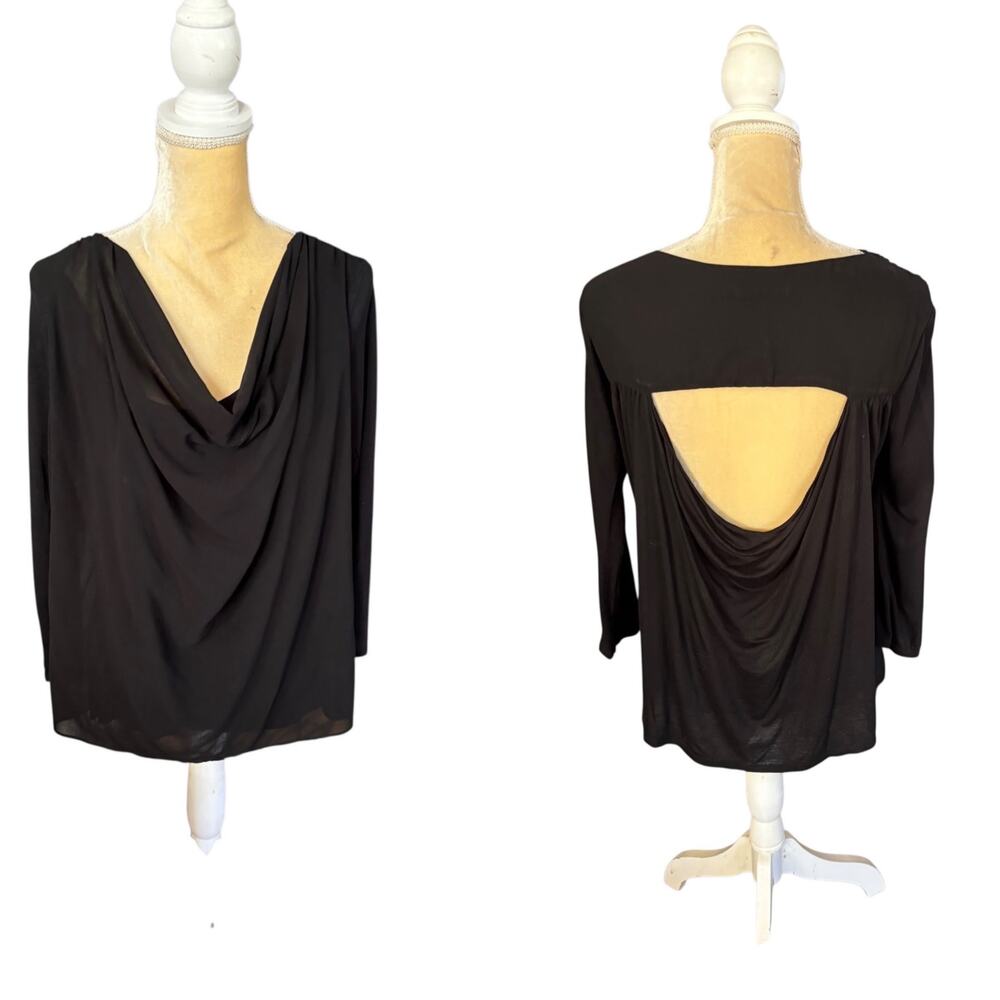 Alice + Olivia Black Blouse Top Scoop Neck with Cut Out Back Size Small